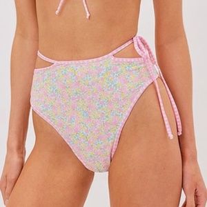 NWT For Love and Lemons Hydrangea Blooms High-Waist Bikini Bottom ONLY XS